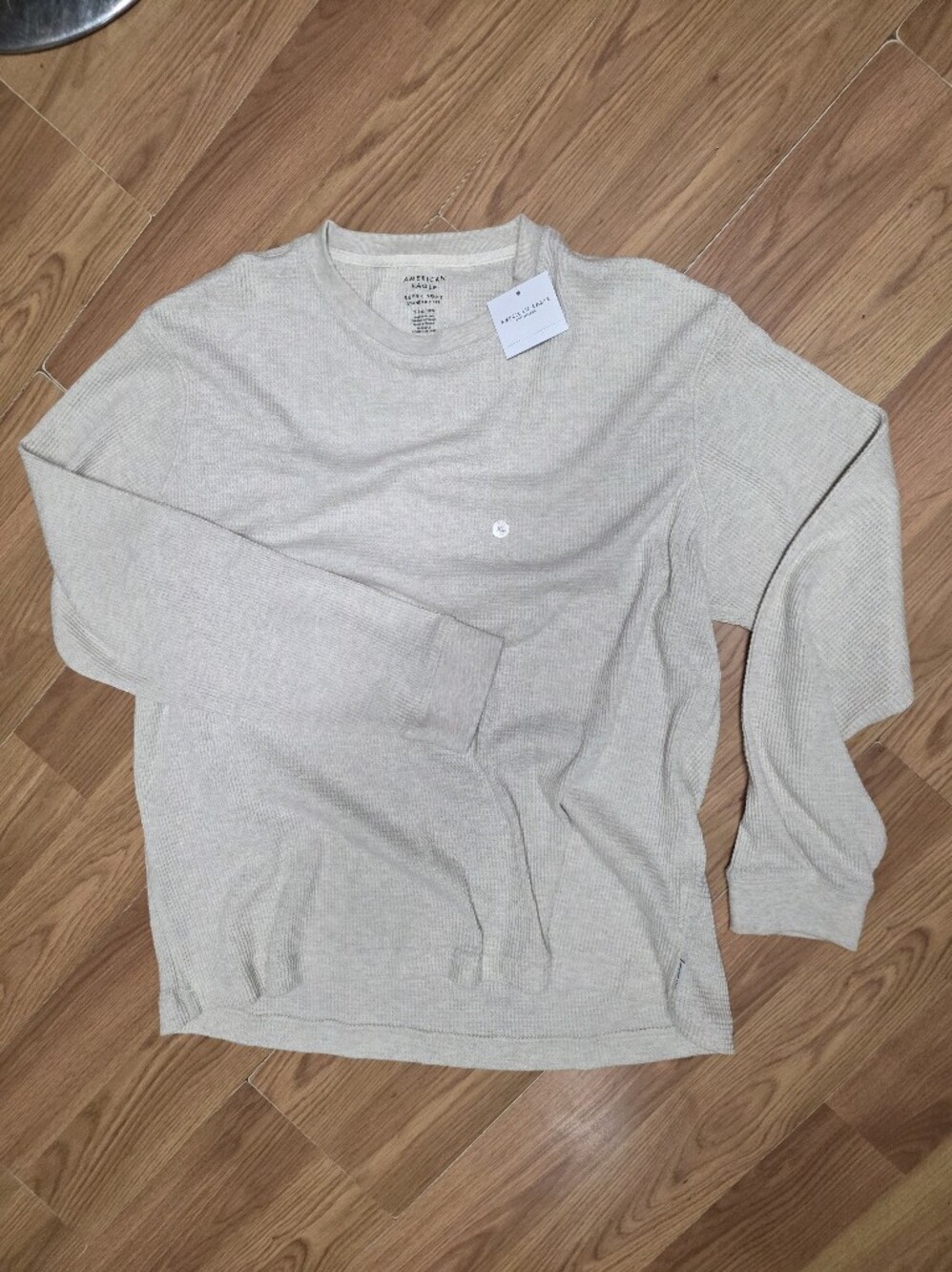 American Eagle Outfitters Waffle Knit Crewneck Top in Light Beige